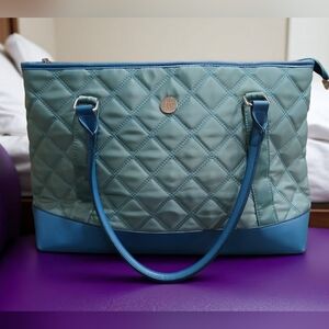 Jessica Moore Blue Green Quilted Tote Bag Purse Womans